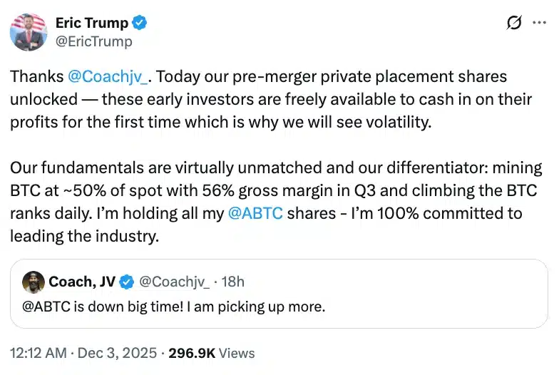 “特朗普警告美国比特币可能面临40%的波动！”